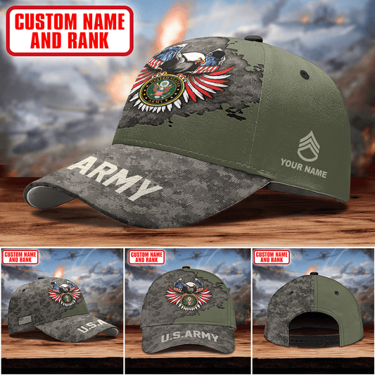 Us Army Eagle And American Flag Camo - US Army Personalize Cap , Gifts for veterans