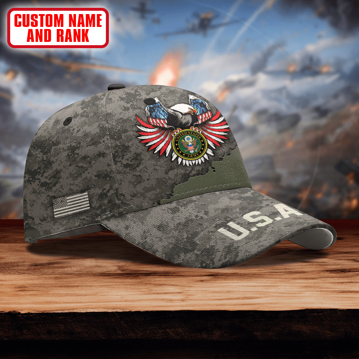Us Army Eagle And American Flag Camo - US Army Personalize Cap , Gifts for veterans