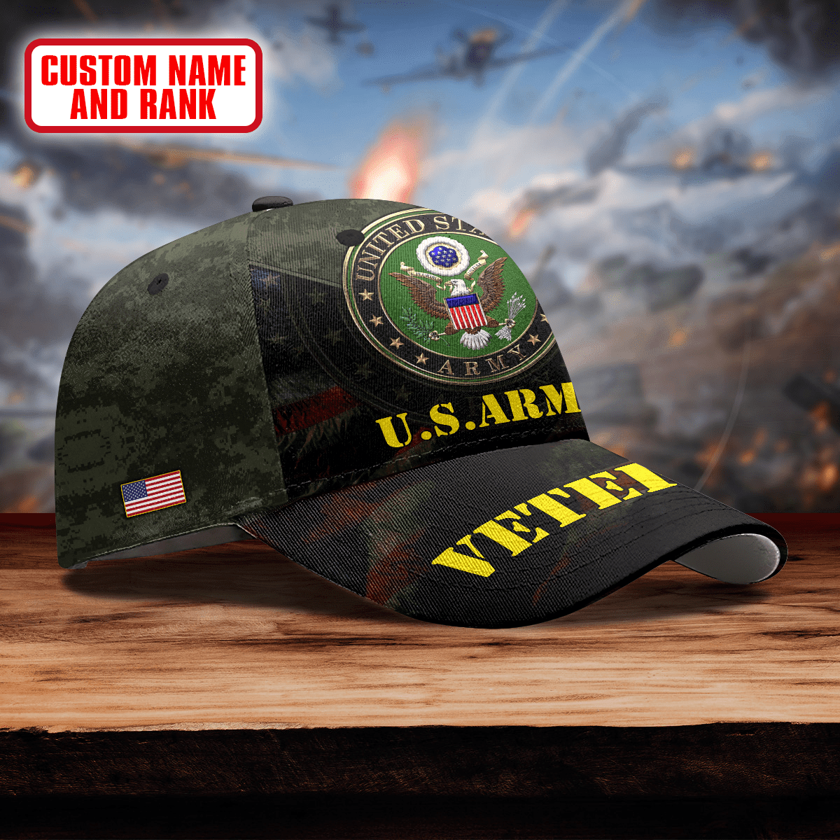 PREMIUM U.S VETERAN 3D camo flag USA PRINTED U.S.ARMY PERSONALIZE CAP , Gifts for veterans