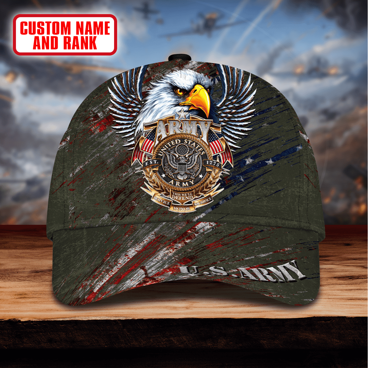 EAGLE LOGO SCRATCH US ARMY PERSONALIZE CAP , Gifts for veterans