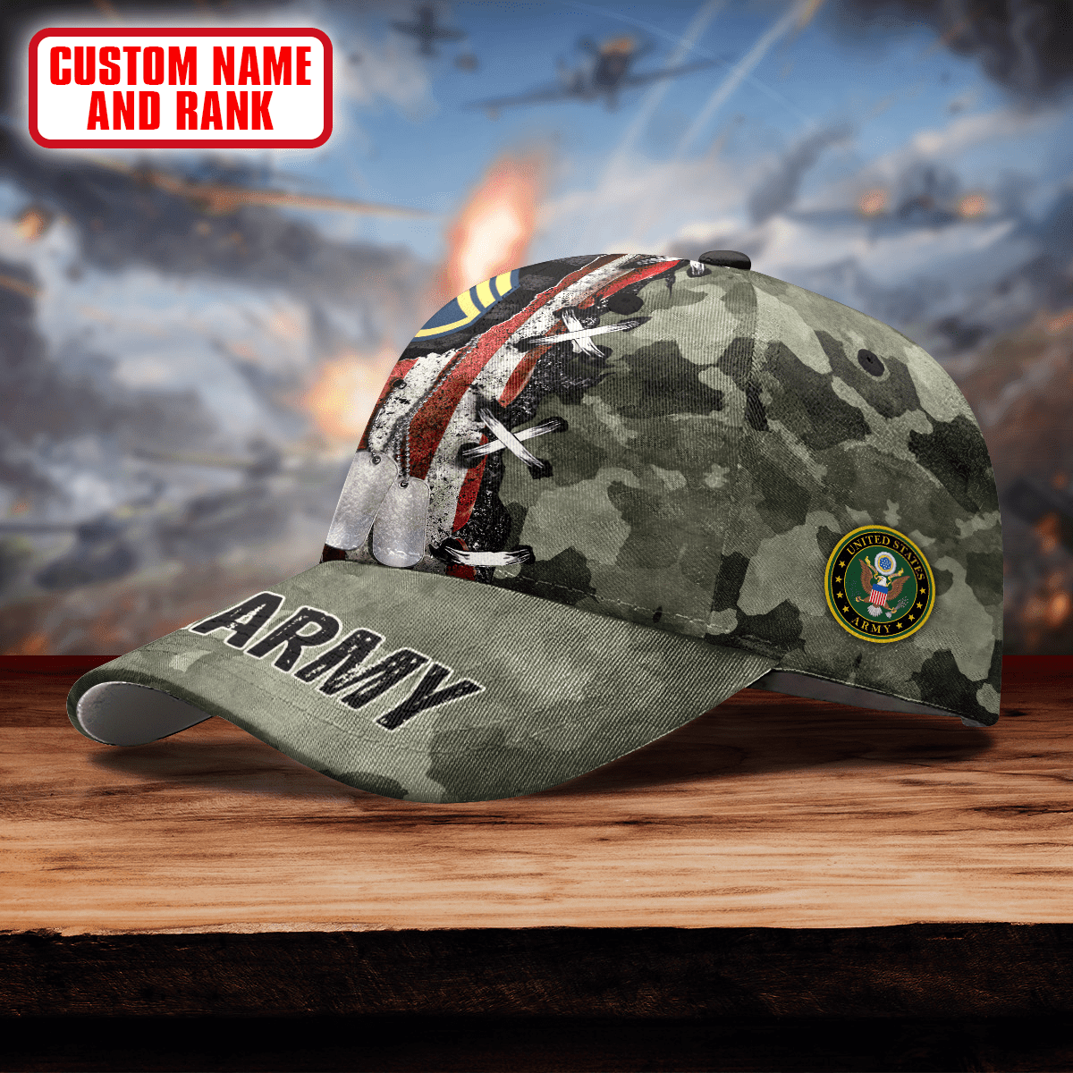 Veteran Army Camo Flag US Army - US Army Personalize Cap , Gifts for veterans