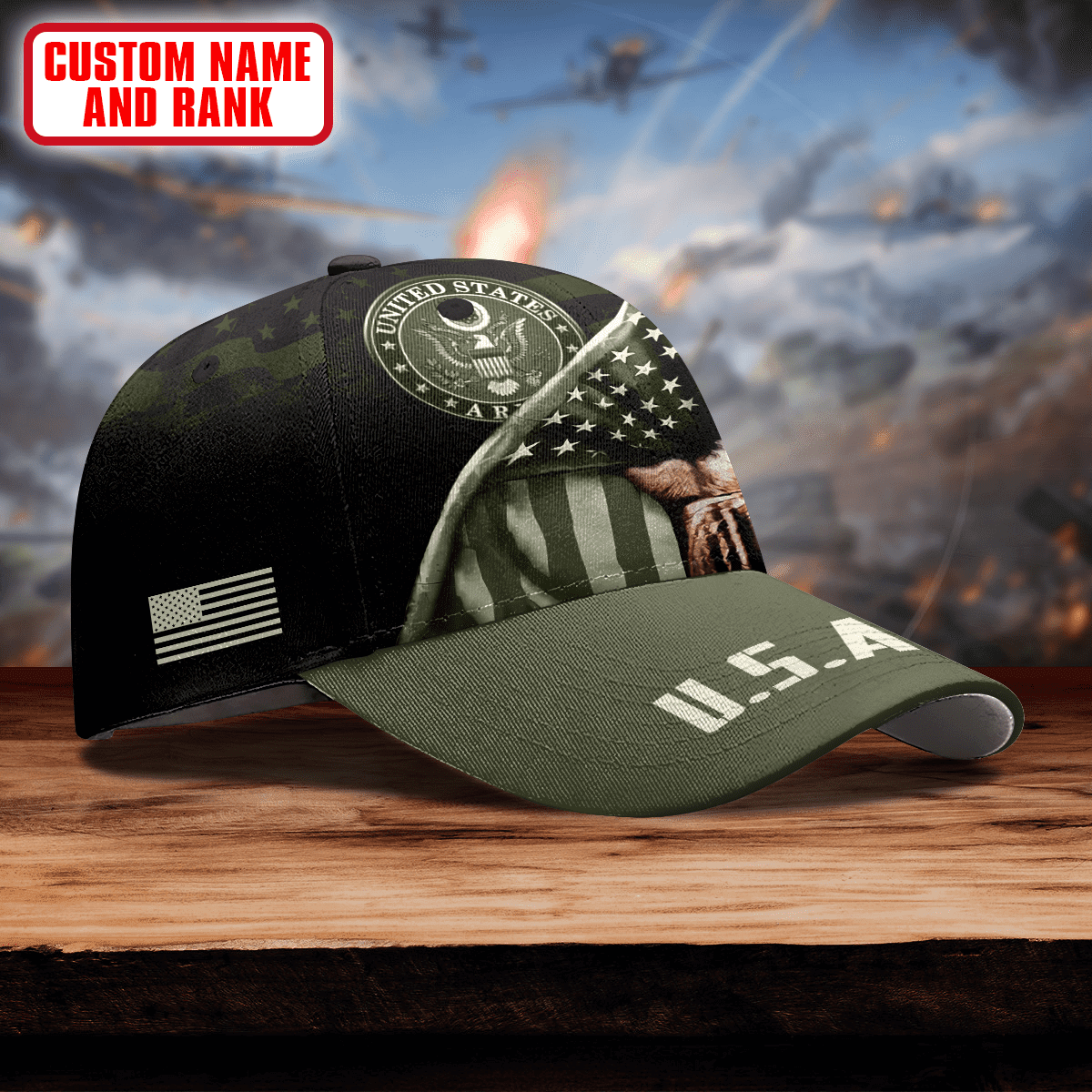 EAGLE WITH AMERICAN FLAG FLIES IN FREEDOM - US Army Personalize Cap , Gifts for veterans