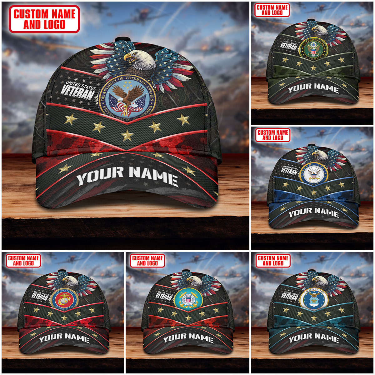 Premium Eagle Flag 3D US Veteran Cap , Gifts for veterans