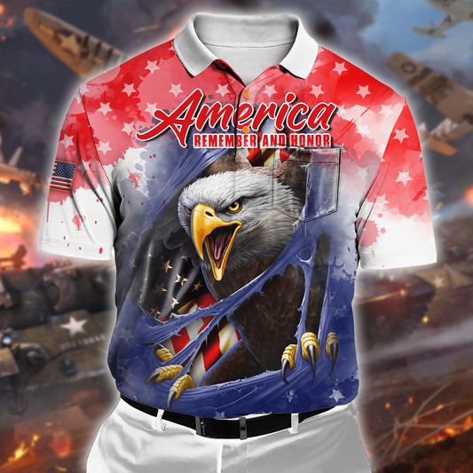 AMERICA REMEMBER AND HONOR - US VETERAN POLO WITH POCKET , Gifts for veterans