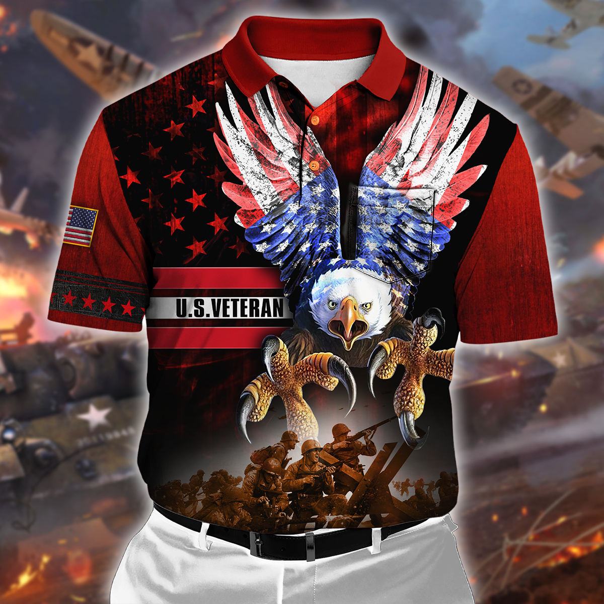 HONOR THE FALLEN - US VETERAN POLO WITH POCKET , Gifts for veterans