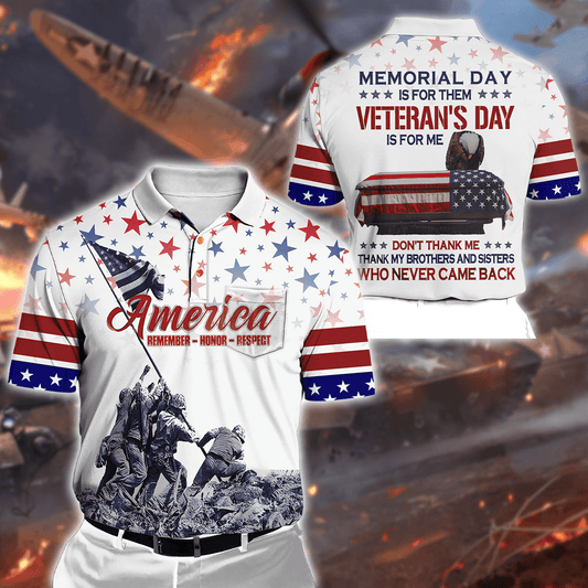 US VETERAN - REMEMBER - HONOR - RESPECT - POLO WITH POCKET , Gifts for veterans
