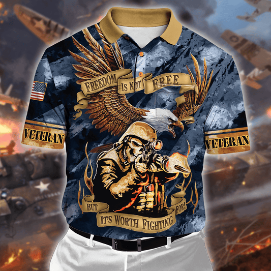 Free Is Not Free But It's Worth Fighting For - Polo With Pocket , Gifts for veterans