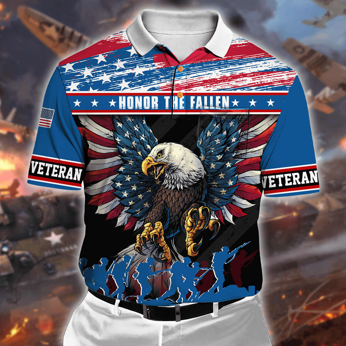 Eagle Soldier Honor The Fallen - Polo With Pocket , Gifts for veterans
