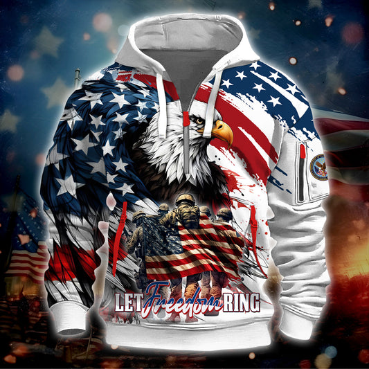 Apparel, Independence Day, Let Freedom Ring - Hoodie Half Zipper , Gifts for veterans