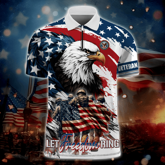 Apparel, Independence Day, Let Freedom Ring - Zipper Polo Shirt , Gifts for veterans