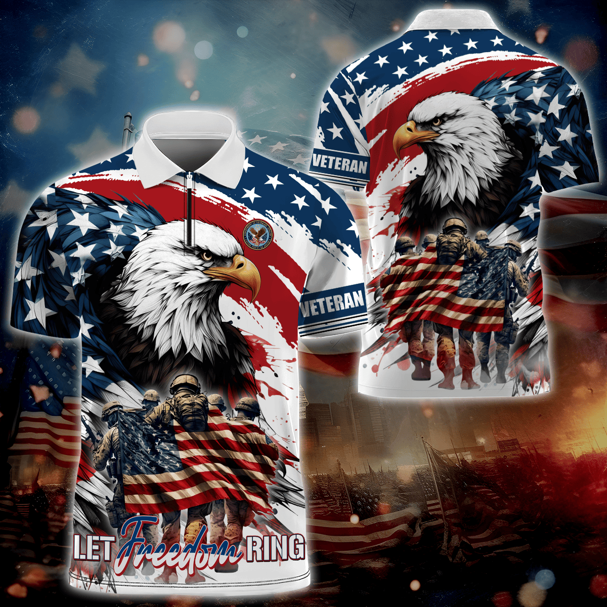 Apparel, Independence Day, Let Freedom Ring - Zipper Polo Shirt , Gifts for veterans