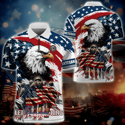 Apparel, Independence Day, Let Freedom Ring - Zipper Polo Shirt , Gifts for veterans