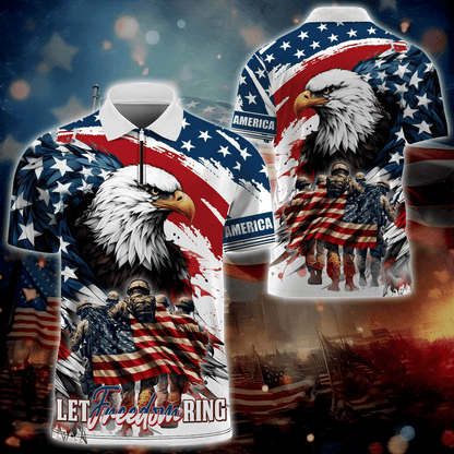 Apparel, Independence Day, Let Freedom Ring - Zipper Polo Shirt , Gifts for veterans