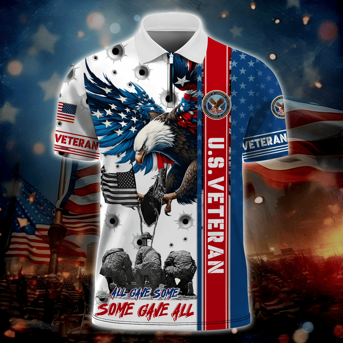 Primeum US - All Gave Some, Some Gave All - Zipper Polo Shirt , Gifts for veterans