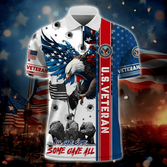 Primeum US - All Gave Some, Some Gave All - Zipper Polo Shirt , Gifts for veterans