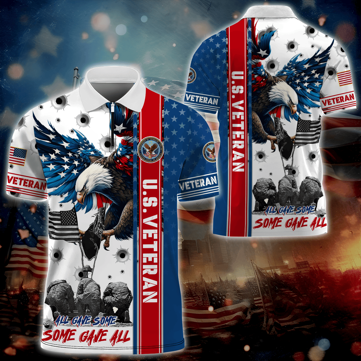 Primeum US - All Gave Some, Some Gave All - Zipper Polo Shirt , Gifts for veterans
