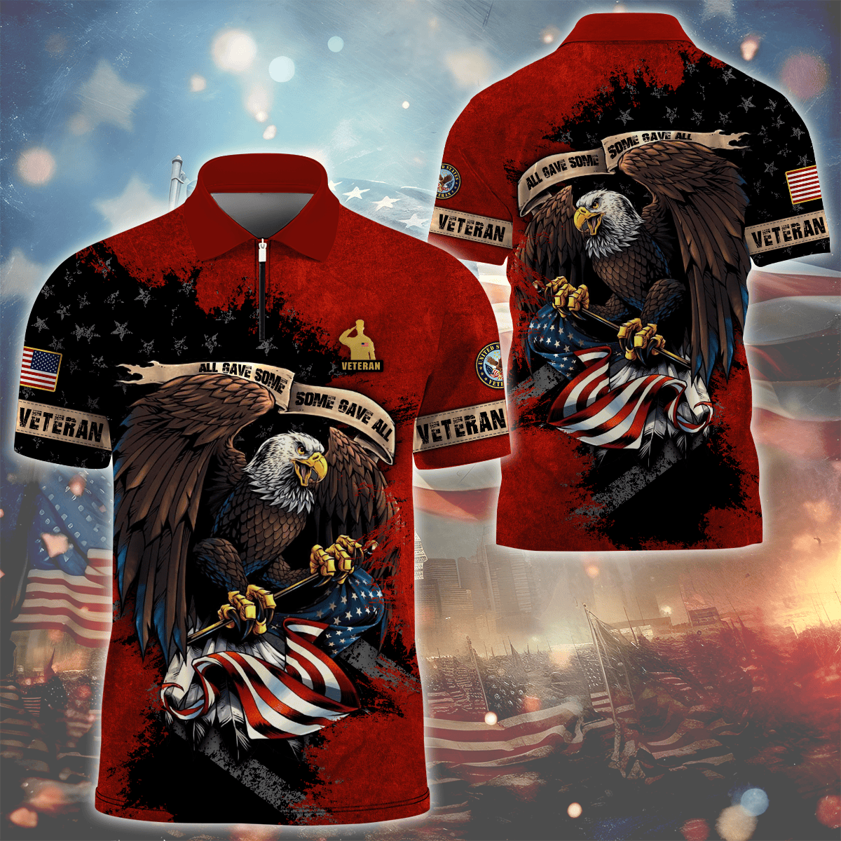 Independence Day, All Gave Some - Some Gave All, US Veterans Zipper Polo , Gifts for veterans