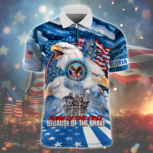 Independence Day, Home Of The Free, US Veterans Zipper Polo , Gifts for veterans