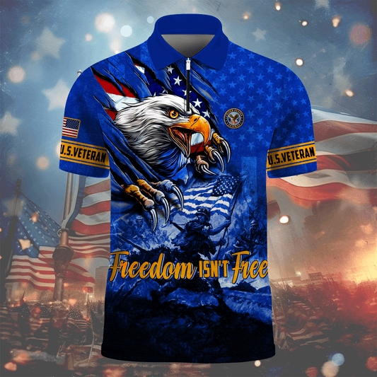 Independence Day, Freedom Isn't Free Eagle, US Veterans Zipper Polo , Gifts for veterans