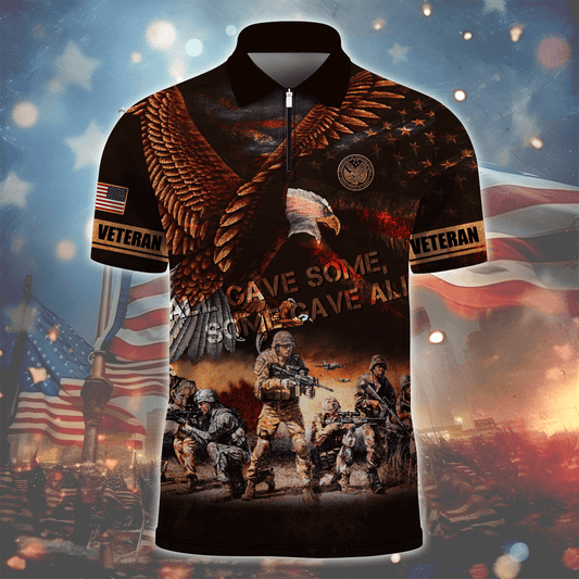 Independence Day, All Gave Some - Some Gave All Eagle, US Veteran Zipper Polo , Gifts for veterans