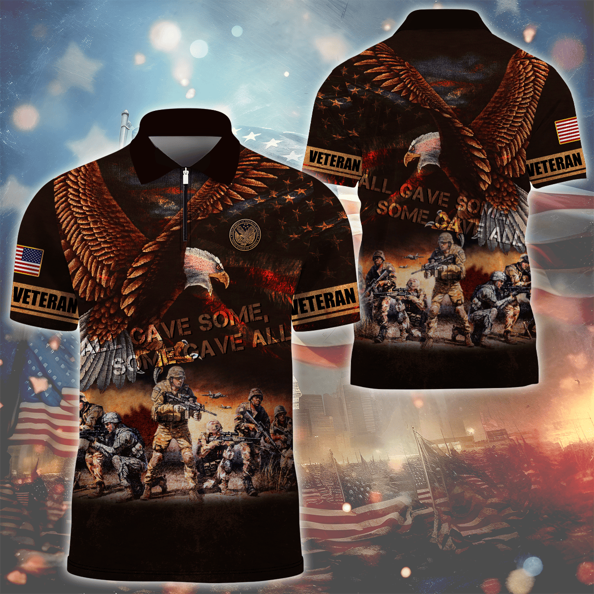 Independence Day, All Gave Some - Some Gave All Eagle, US Veteran Zipper Polo , Gifts for veterans