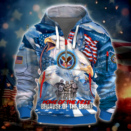 Independence Day, Home Of The Free - Hoodie Half Zipper , Gifts for veterans