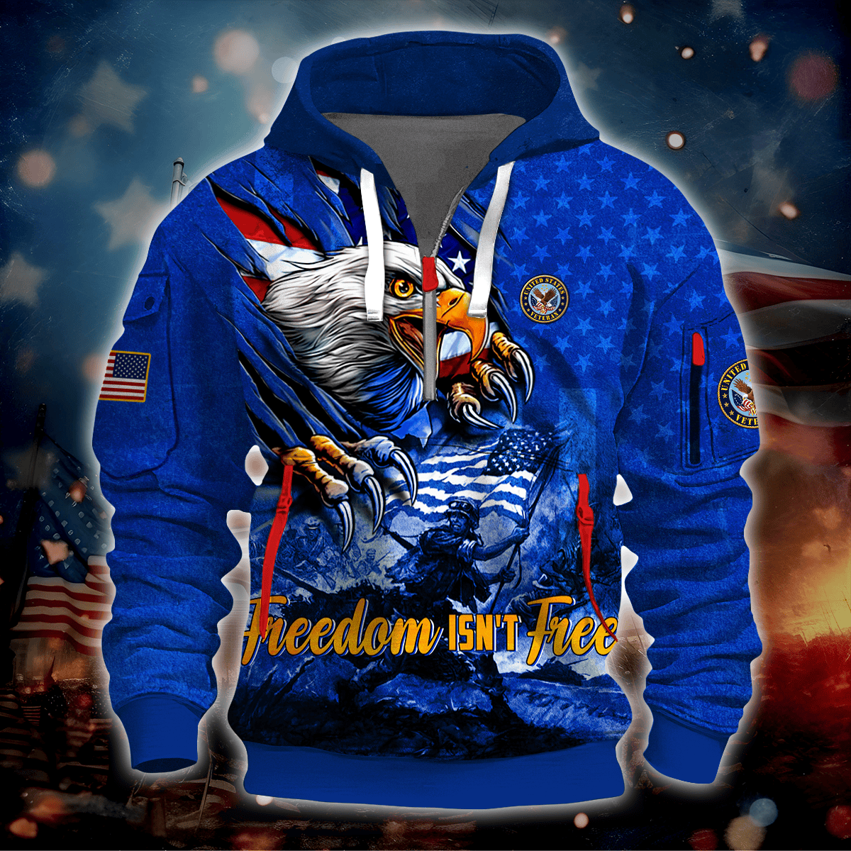Independence Day, Freedom Isn't Free - Hoodie Half Zipper , Gifts for veterans