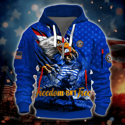 Independence Day, Freedom Isn't Free - Hoodie Half Zipper , Gifts for veterans