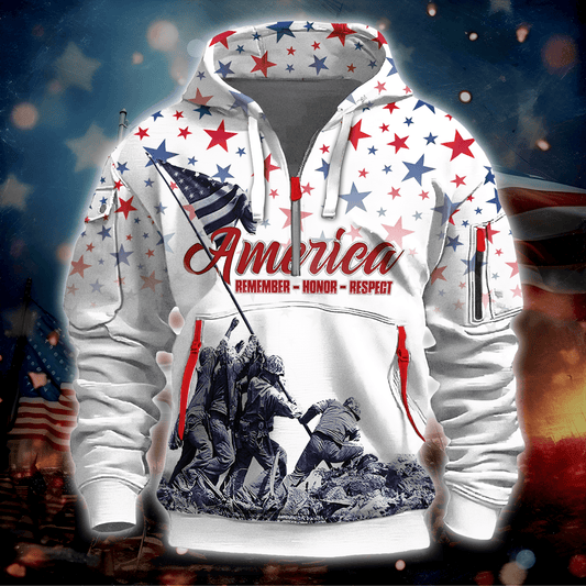 Independence Day, Remember - Honor - Respect, Hoodie Half Zipper , Gifts for veterans