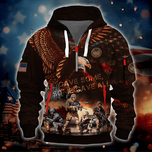 Independence Day, All Gave Some - Some Gave All Eagle, U.S Veteran Hoodie Half Zipper , Gifts for veterans