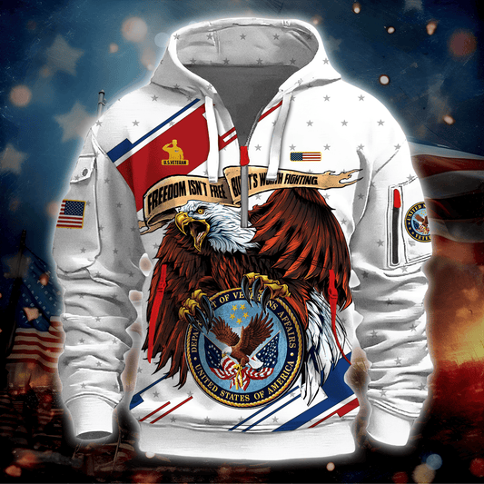 Independence Day, Freedom Isn't Free Eagle , U.S Veteran Hoodie Half Zipper , Gifts for veterans