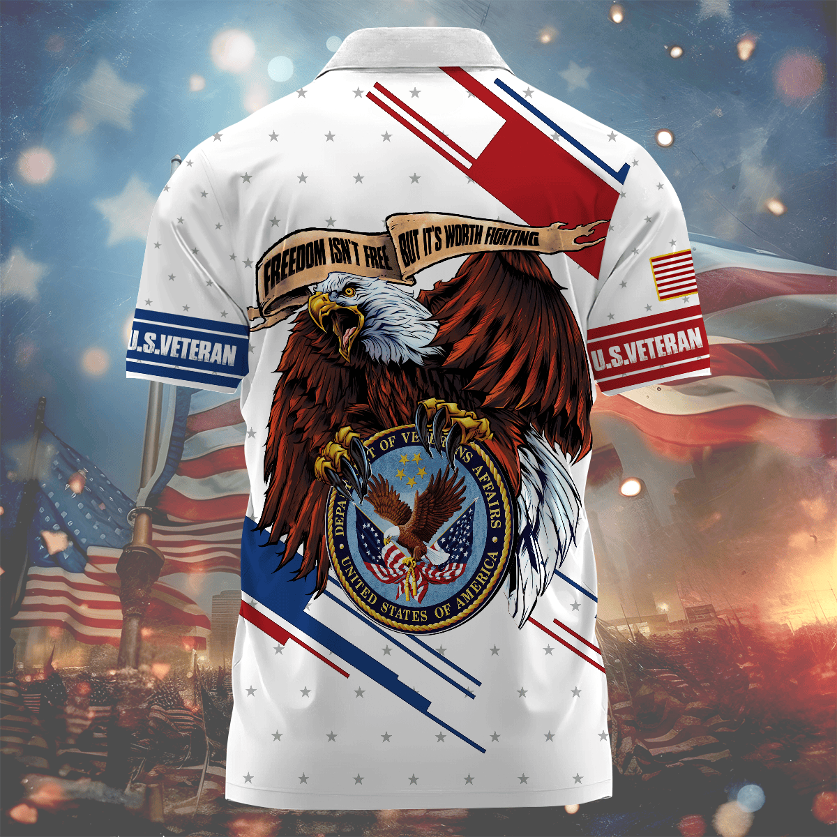 Independence Day, Freedom Isn't Free Eagle , U.S Veteran Zipper Polo , Gifts for veterans