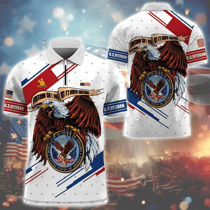 Independence Day, Freedom Isn't Free Eagle , U.S Veteran Zipper Polo , Gifts for veterans