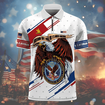 Independence Day, Freedom Isn't Free Eagle , U.S Veteran Zipper Polo , Gifts for veterans