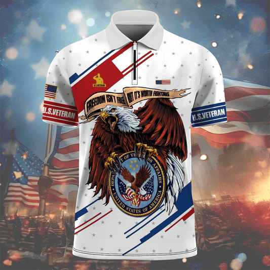 Independence Day, Freedom Isn't Free Eagle , U.S Veteran Zipper Polo , Gifts for veterans