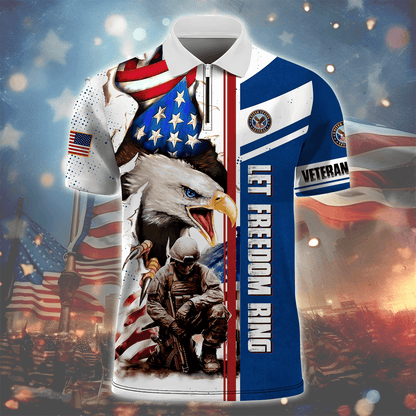 Independence Day, Let Freedom Ring , U.S Veteran Zipper Polo , Gifts for veterans