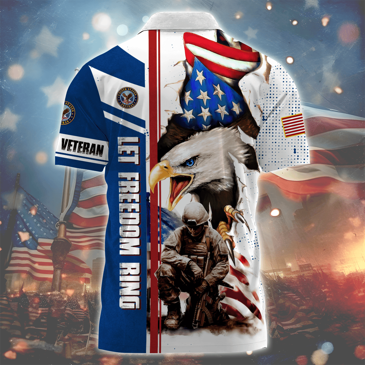 Independence Day, Let Freedom Ring , U.S Veteran Zipper Polo , Gifts for veterans