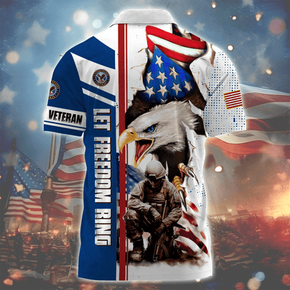 Independence Day, Let Freedom Ring , U.S Veteran Zipper Polo , Gifts for veterans