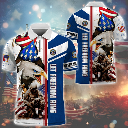 Independence Day, Let Freedom Ring , U.S Veteran Zipper Polo , Gifts for veterans