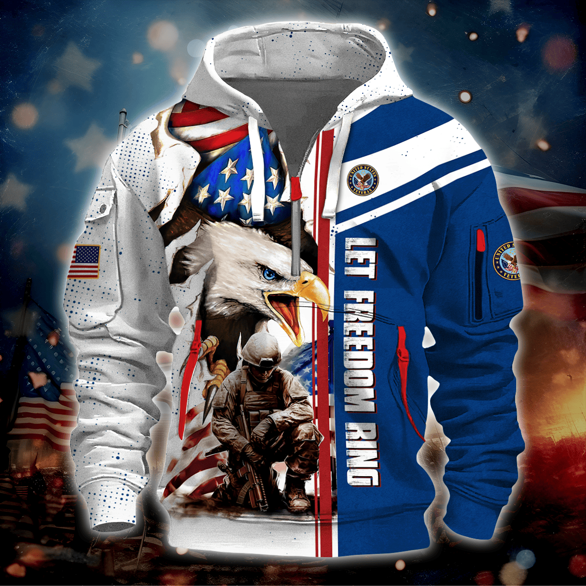 Independence Day, Let Freedom Ring , U.S Veteran Hoodie Half Zipper , Gifts for veterans