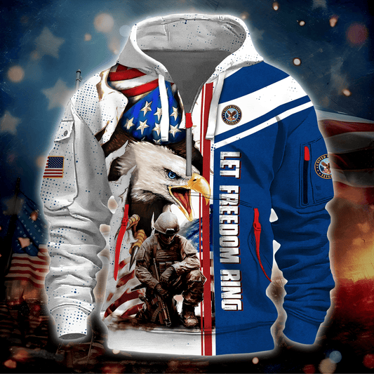 Independence Day, Let Freedom Ring , U.S Veteran Hoodie Half Zipper , Gifts for veterans