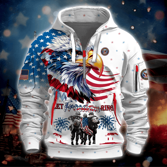 Let Freedom Ring - U.S Veteran Hoodie Half Zipper , Gifts for veterans