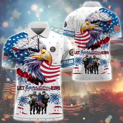 Let Freedom Ring - U.S Veteran Zipper Polo , Gifts for veterans
