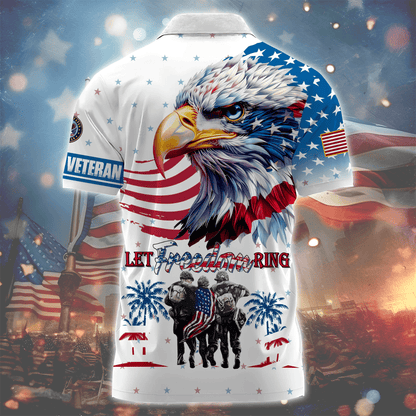 Let Freedom Ring - U.S Veteran Zipper Polo , Gifts for veterans