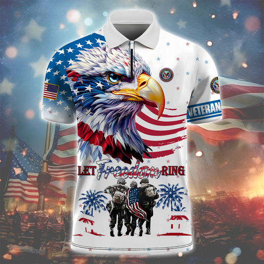Let Freedom Ring - U.S Veteran Zipper Polo , Gifts for veterans