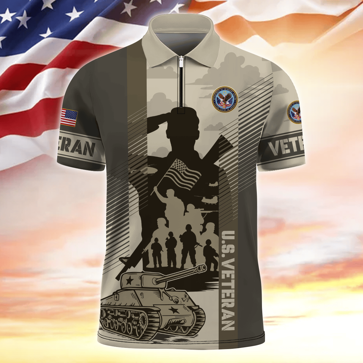 Apparel Veterans - Zipper Polo Shirt , Gifts for veterans