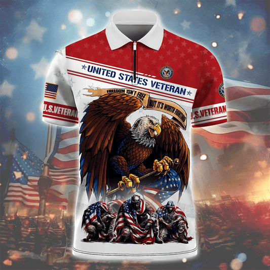 Apparel - Freedom Isn't Free - U.S Veteran Zipper Polo , Gifts for veterans
