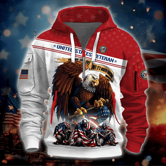 Apparel - Freedom Isn't Free - U.S Veteran Hoodie Half Zipper , Gifts for veterans
