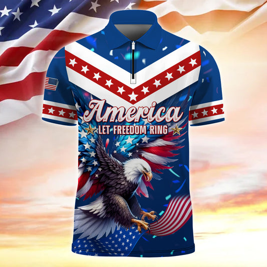 America Let Freedom Ring US Veterans - Zipper Polo , Gifts for veterans
