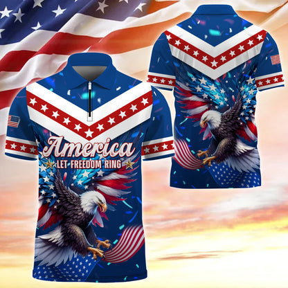 America Let Freedom Ring US Veterans - Zipper Polo , Gifts for veterans